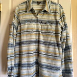 Women’s Eddie Bauer XL Striped Button-Up Fleece Shirt - Yellow, Blue, Green